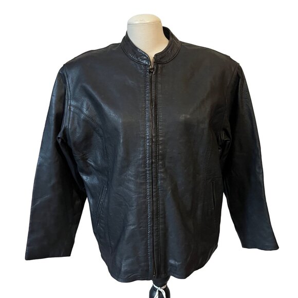 Vintage Unik Premium Women's Motorcycle Jacket Sz XL Black Leather Bomber - Picture 1 of 12